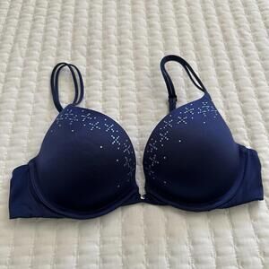 Victoria’s Secret Very Sexy Rhinestone Push Up Bra 34B Underwire Blue